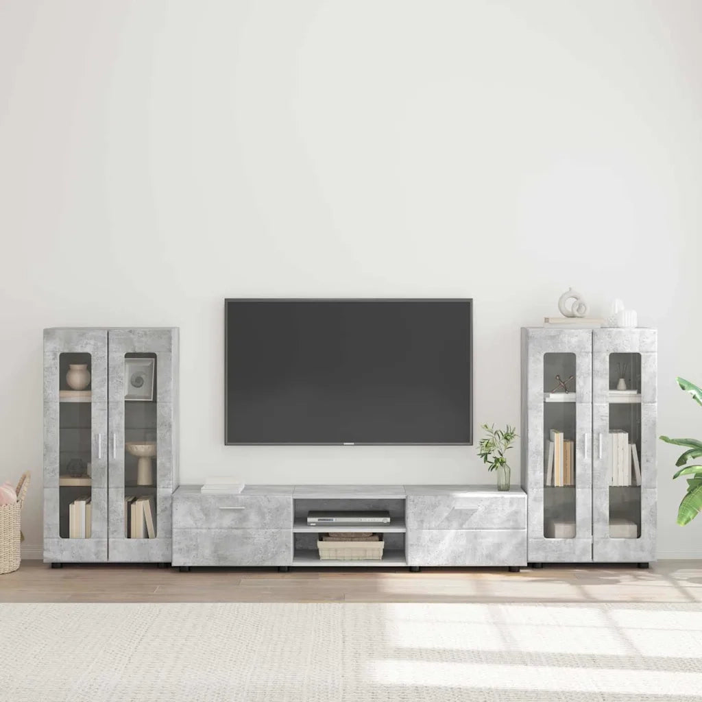 Set mobile TV con porta FLORIN Grigio cemento Legno multistrato