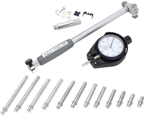 Misuratore di diametro interno Alta precisione - Meetklok in alluminio - Misura di raggio/diametro - Incluso accessori - Portata di misura 50-160 mm - Strumento di misura duraturo e preciso