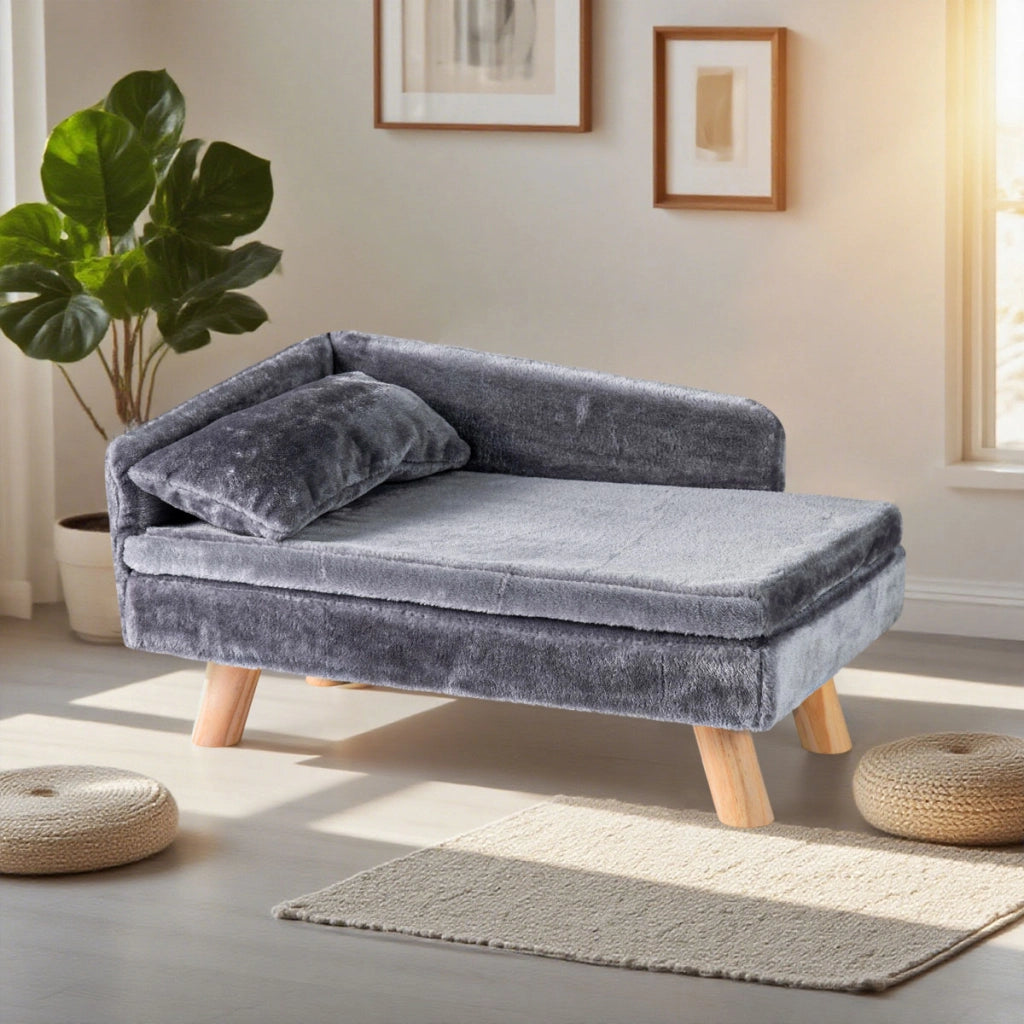 Divanetto per animali letto elevato cani taglia media e piccola, Divanetto per animali schienale alto sedia per gatti interno Grigio