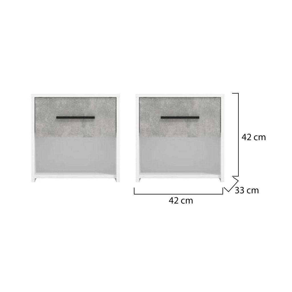 Secli, Comodino un Cassetto, 42x33x42h cm Bianco