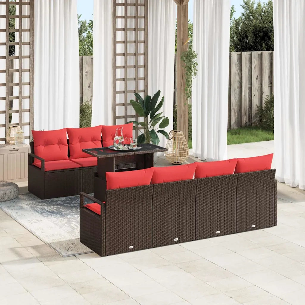 Set Divano da Giardino 8 pcs Marrone e Rosso polyrattan 3348770
