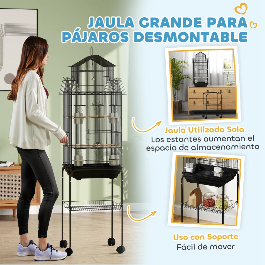Gabbia per Uccelli con Ruote ¨C Zephmum ¨C Nero 50.5x41x163 cm