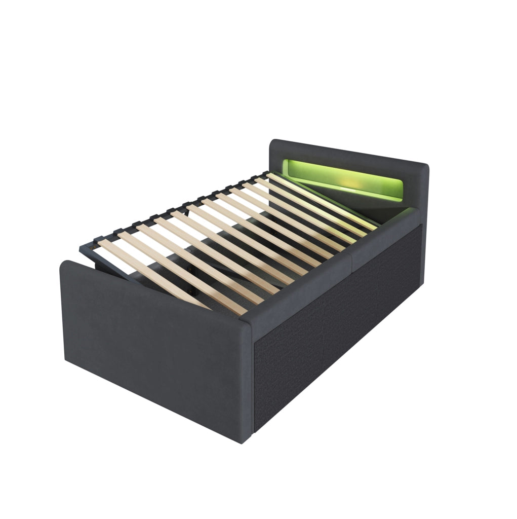 Letto imbottito per bambini 90x200 cm con LED, USB e contenitore idraulico