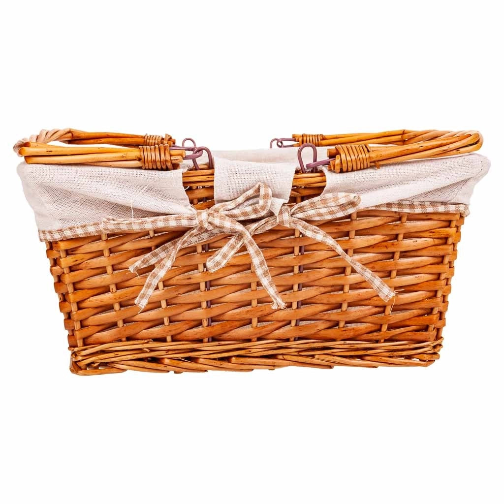 Cesto in vimini foderato con manico pieghevole marrone 38x30x17/30h