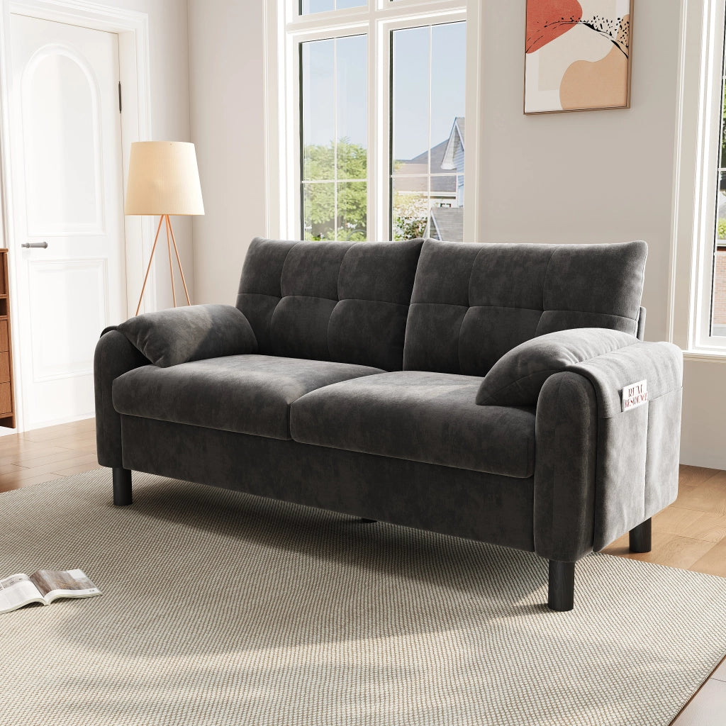 Divano 2 Posti in Tessuto Chenille con Cuscini Morbidi ¨C MINIMAL ¨C Grigio