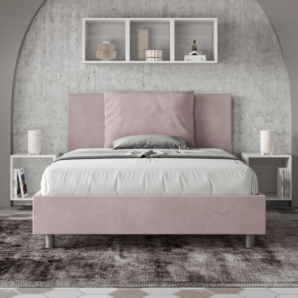 BS COM Letto matrimoniale francese contenitore imbottito 140x200 microfibra glicine
