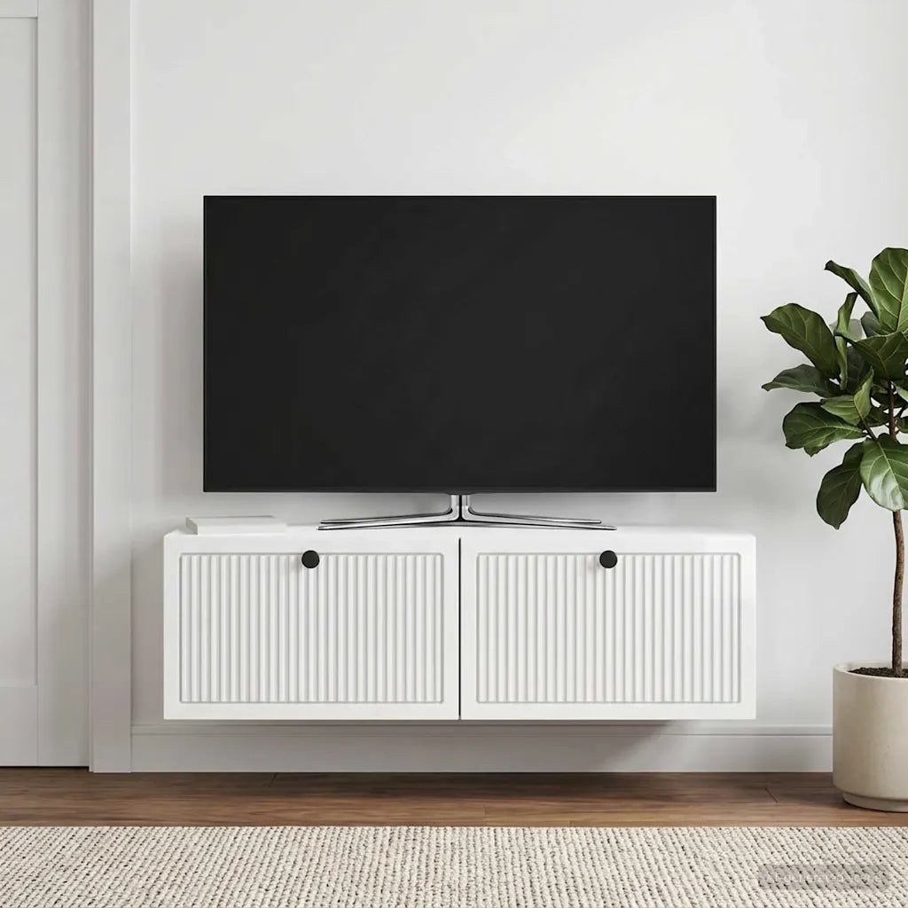 Mobile Porta TV da Muro Bianco Lucido 98 x 31 x 30 cm 898049