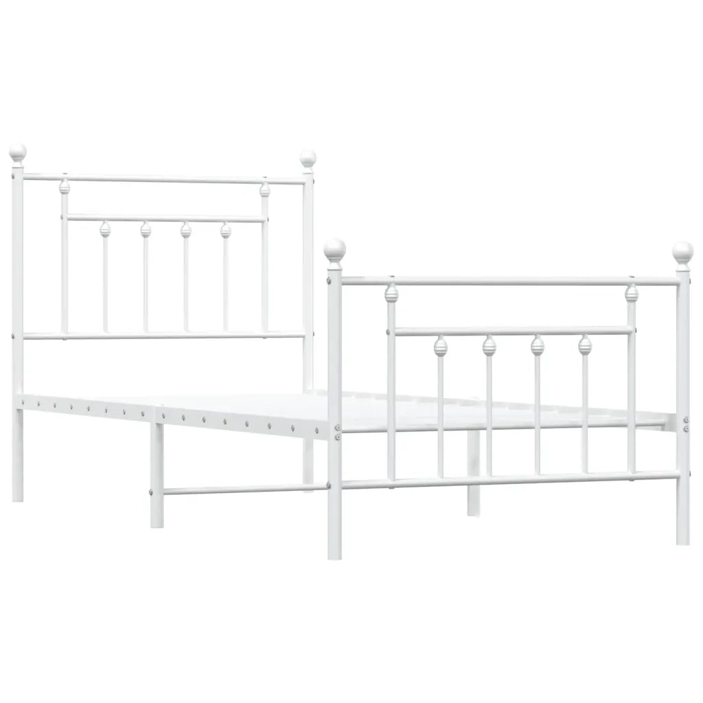 Letto singolo | Letto per adulti | Giroletto con Testiera e Pediera Metallo Bianco 90x190 cm
