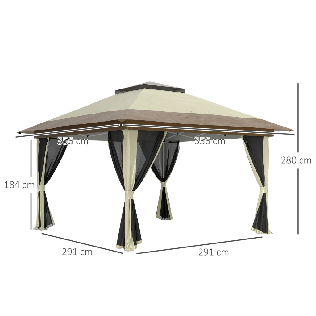 Gazebo Pieghevole 3.6x3.6 m ¨C zephmum ¨C Grigio, Polipropilene, Con Laterali a Rete