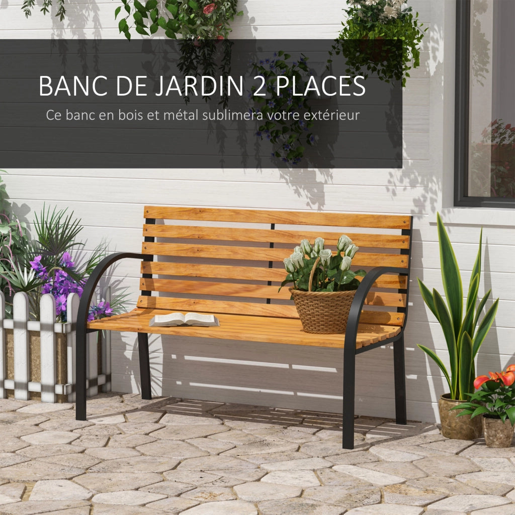 Panchina da giardino 2 posti ¨C Xylo ¨C legno naturale e acciaio nero