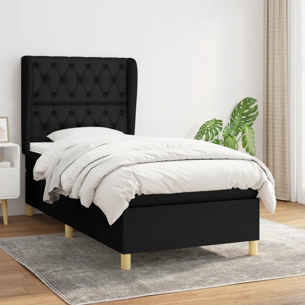 Giroletto a Molle con Materasso-Struttura Letto Nero 80x200 cm inTessuto 176702