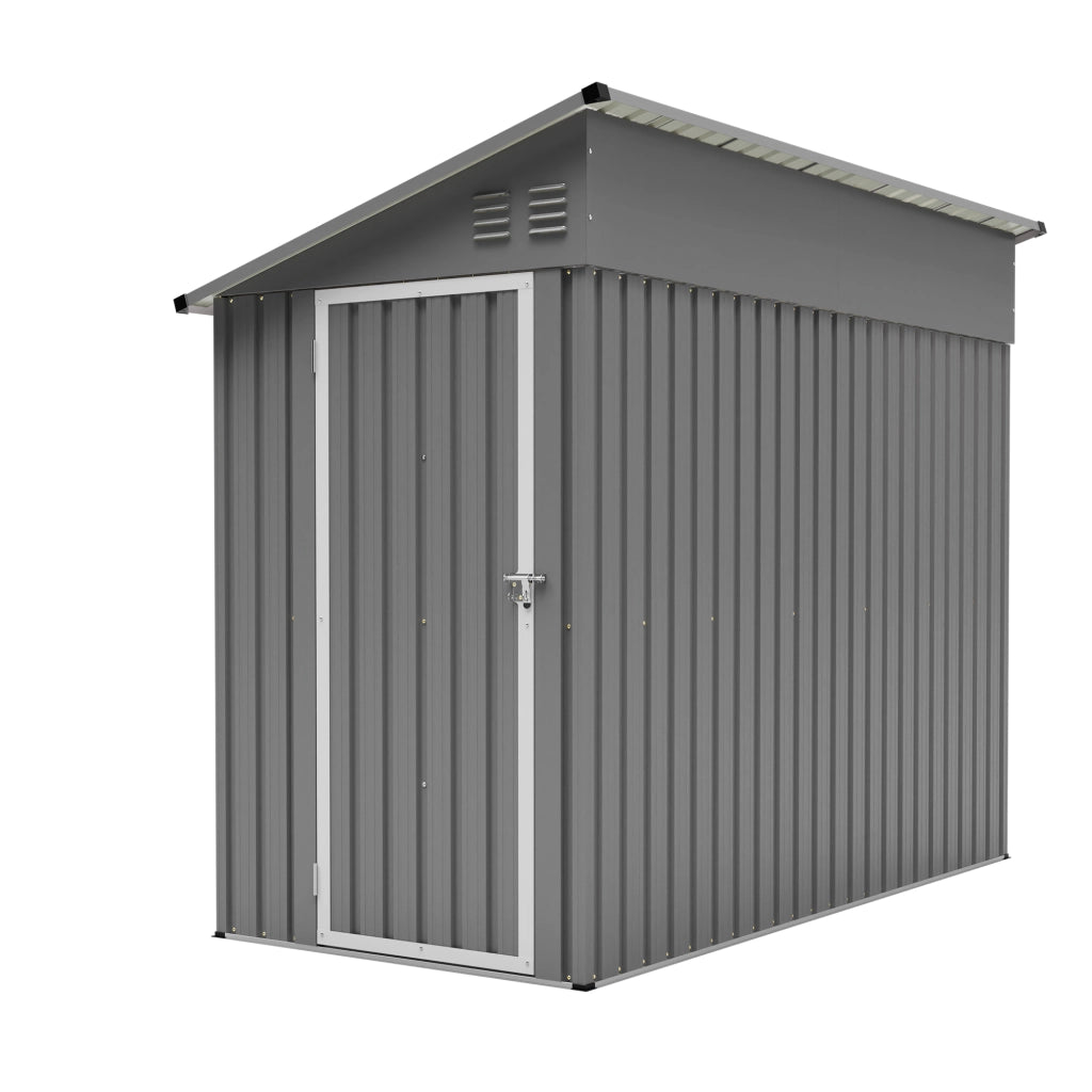 Capanno da giardino in metallo di 4'x8'; capanno di estensione con porta chiudibile a chiave e 2 bocchette; deposito attrezzi per giardino e patio; grigio
