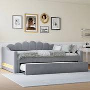 Letto daybed imbottito 140x200 cm con letto estraibile e LED; grigio