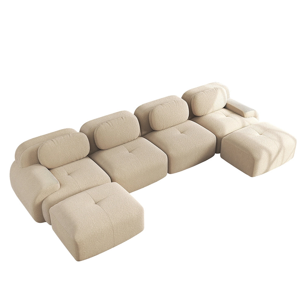 Divano a U senza montaggio - Xylo - Velluto traspirante, braccioli XL, 32D, beige