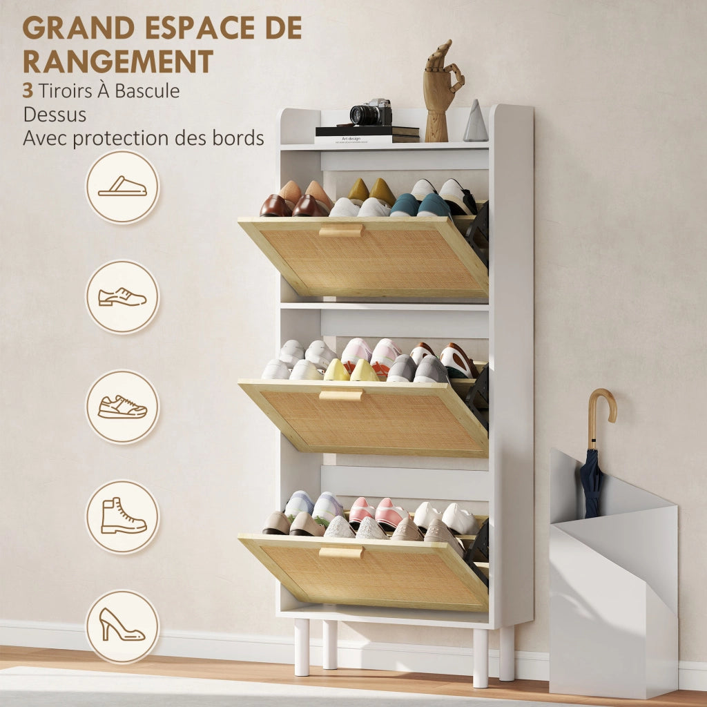 Scarpiera 3 Ante ¨C Xylo ¨C Bianco Effetto Resina Intrecciata 65x24,5x153 cm