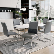 Sedia da Pranzo Set da 6 con Schienale Ergonomico Imbottito e Piedini Protettivi, in Metallo, Grigio