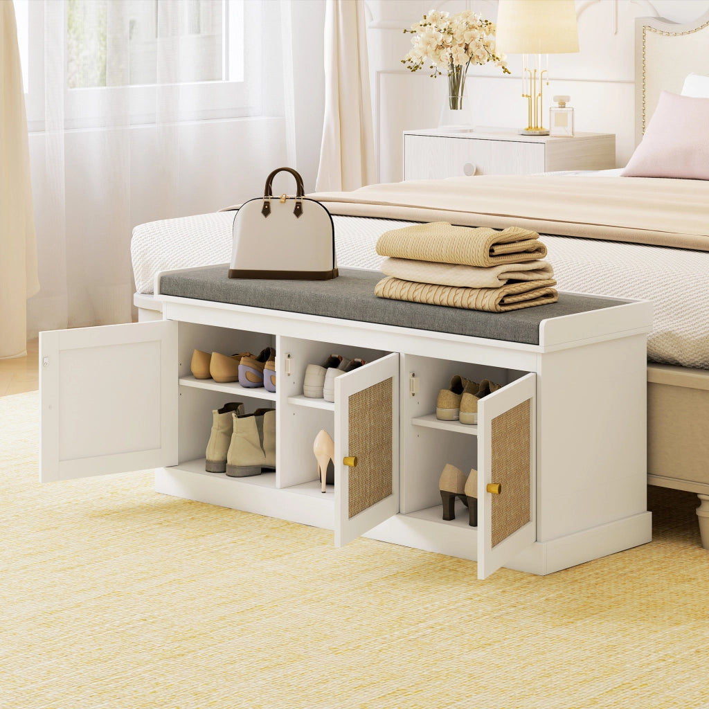 Panca portascarpe con cassetti e ripiano regolabile ¨C zephmum ¨C bianco, 105x35x47cm