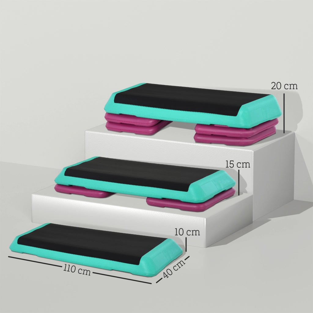 Step Fitness Regolabile ¨C Xylo ¨C 3 Livelli Altezza 10/15/20cm Antiscivolo Nero Verde Viola