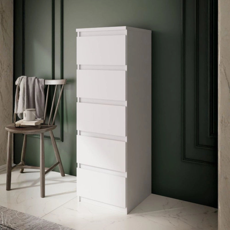 Cassettiera Morgan 5 cassetti 41.8 x 42.2 x H 128 cm. colore bianco opaco