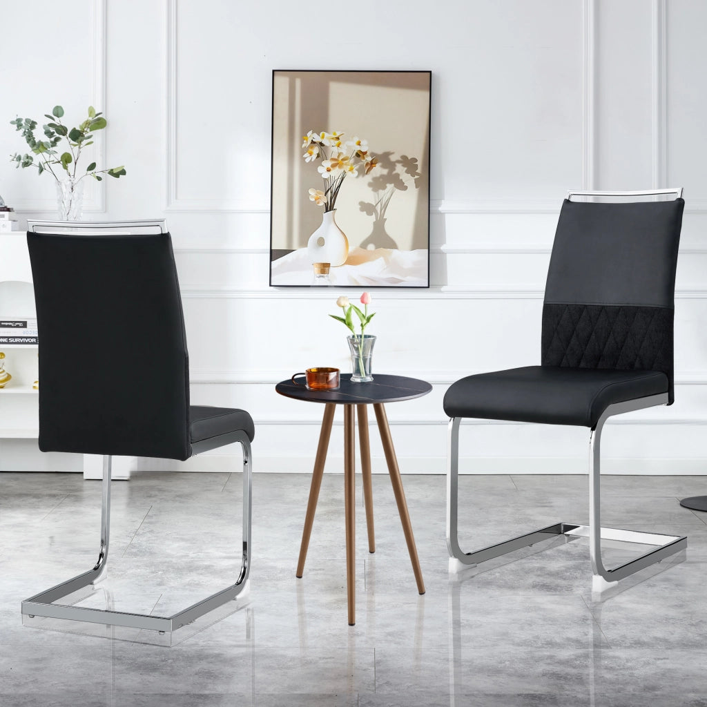Sedie da pranzo moderne, set da 2, in similpelle PU e con schienale in lino, sedie laterali imbottite con schienale alto, design dello schienale a rig