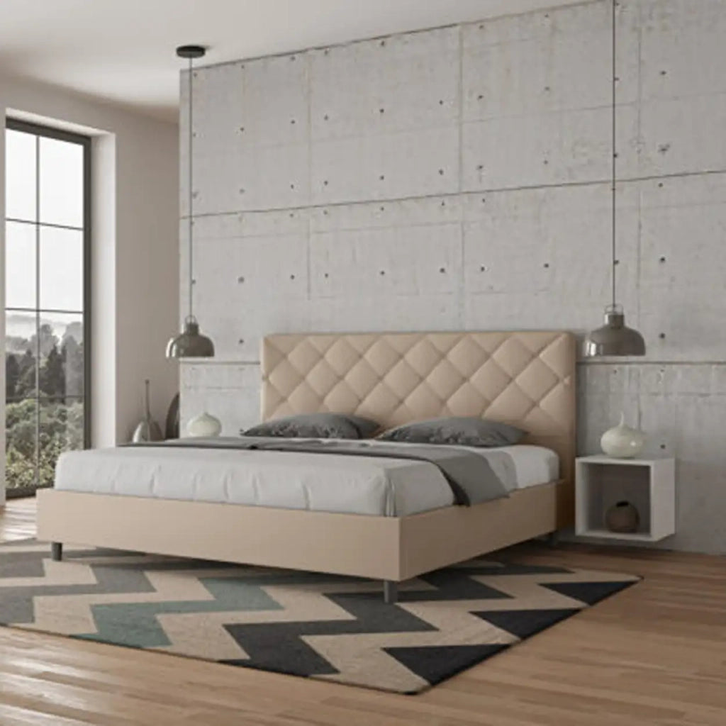 Letto con rete imbottito 180x190 similpelle tortora Priya