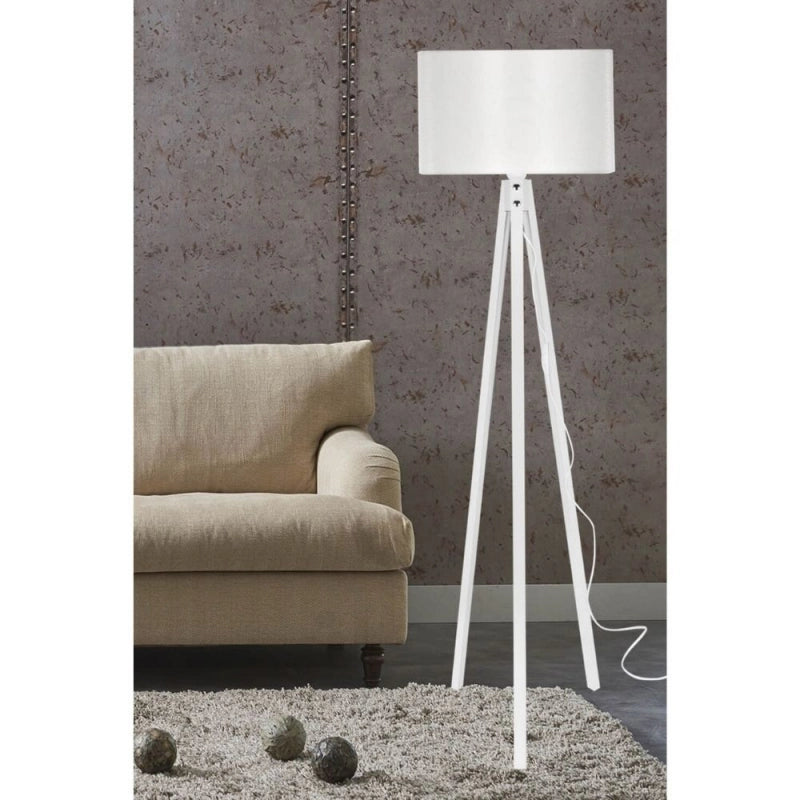 Lampada da terra Rodi ASZ1233 treppiede legno e paralume tessuto bianco