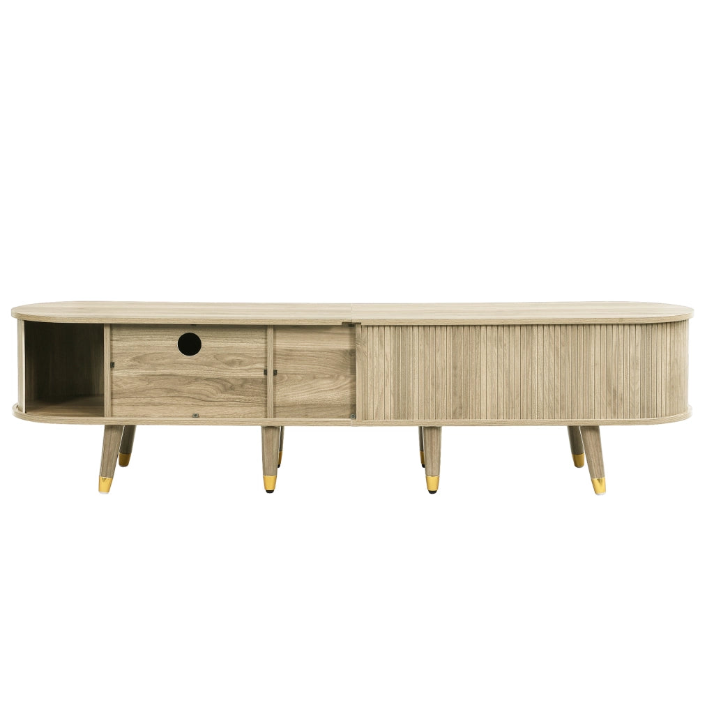 Mobile TV 175x38x45 cm Effetto Rovere con Anta Scorrevole, Cassetti, Vani Aperti e Portata 60 kg