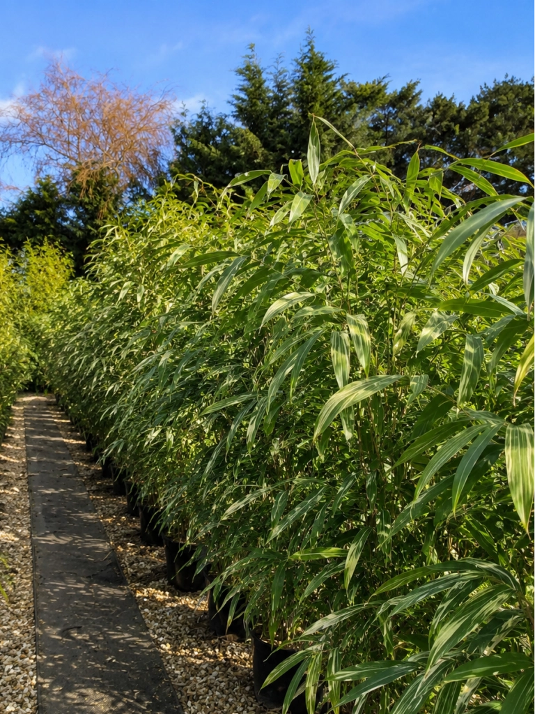 Gardenaria Bambù Foglia Larga Variegato (Metake) - Pseudosasa japonica 'Variegata' - Bambù ornamentale da esterno Altezza: 125/150 cm (vaso28)