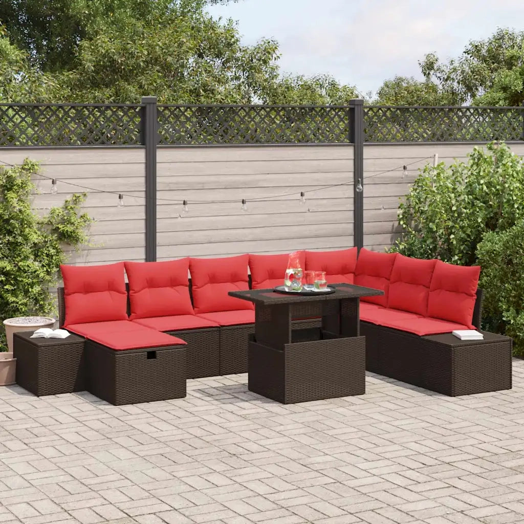 Set Divano da Giardino 9 pz Marrone polyrattan 3361233