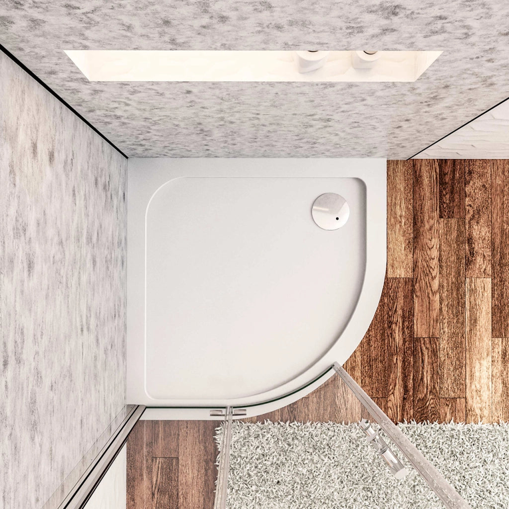 Piatto Doccia Semicircolare 90x90cm Bianco Spessore di 3 cm in Pietra Artificiale e Resina Minerale Mista Piletta Extra Piatta Sottile e Tubo inclusi