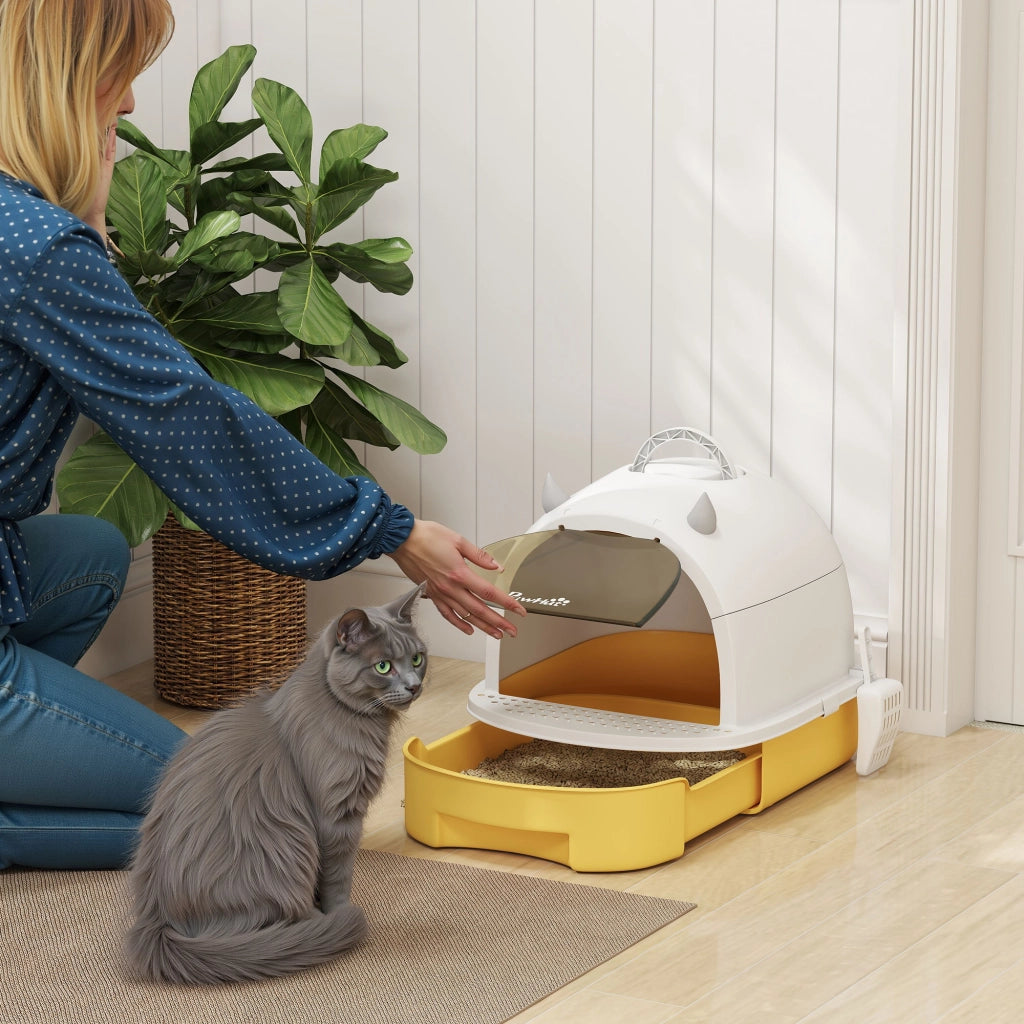 Lettiera per Gatti con Coperchio ¨C Xylo ¨C Porta Traslucida Manico 40,5x52x39cm Giallo