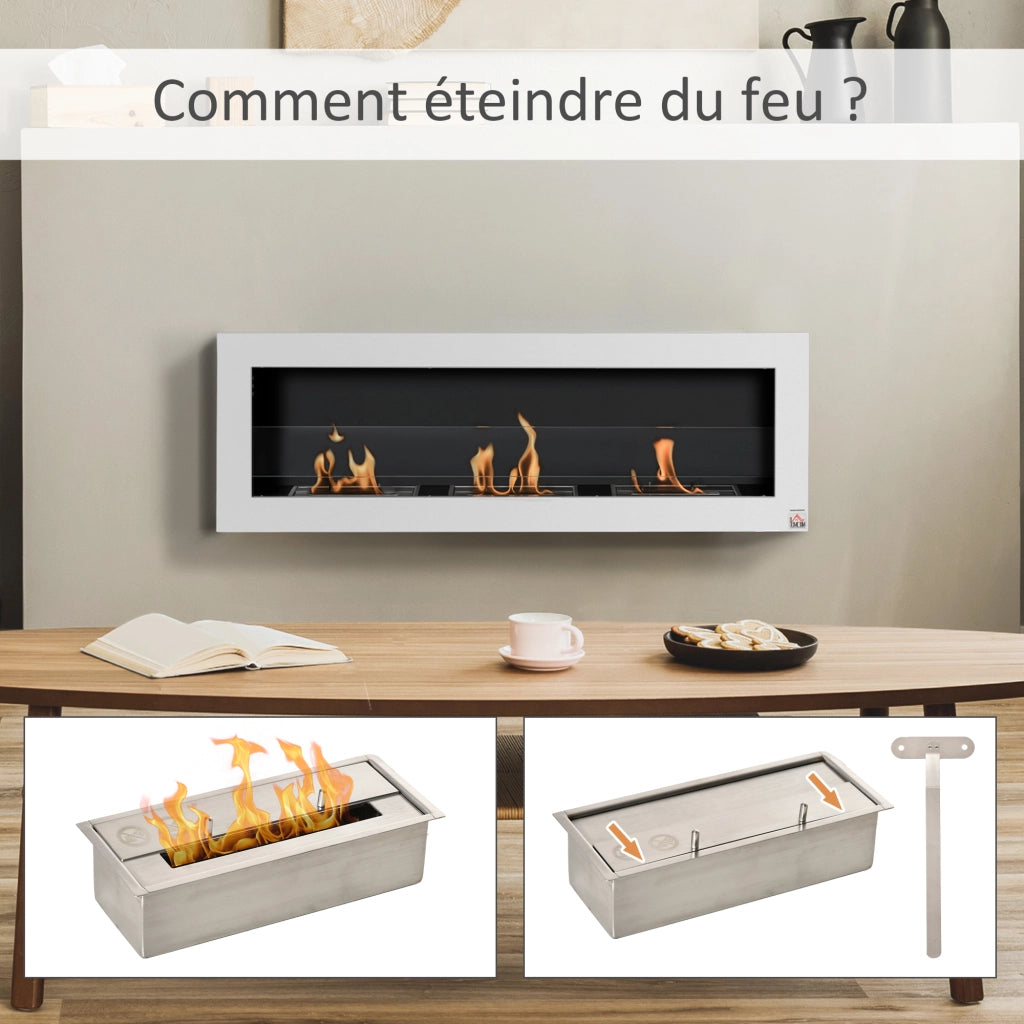 Caminetto a bioetanolo murale 3 bruciatori ¨C Minimal ¨C 120x15x40 cm acciaio inox bianco