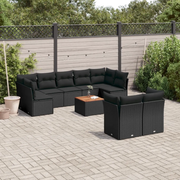 Set Divani da Giardino 10pz con Cuscini in Polyrattan Nero