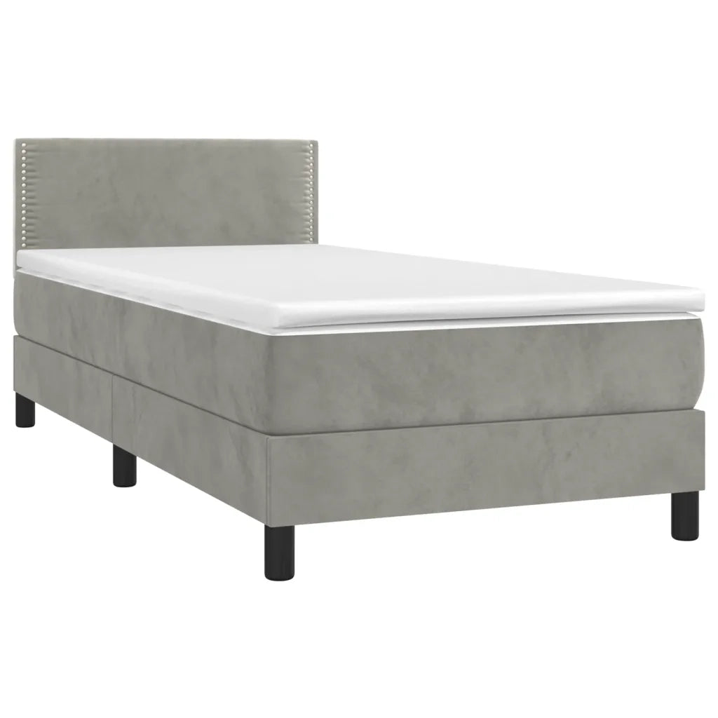 Letto singolo | Letto per adulti | Giroletto a Molle con Materasso Grigio Chiaro 100x200cm Velluto