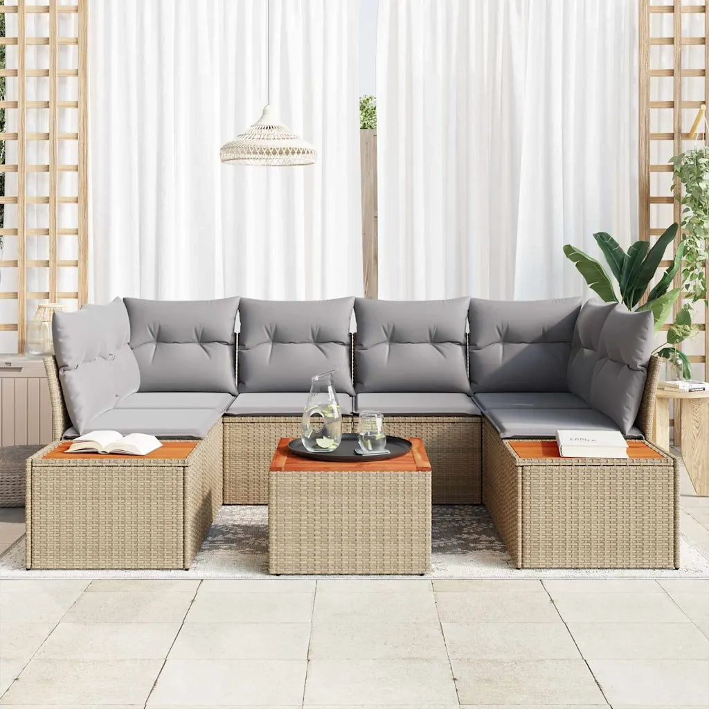 Set Divano da Giardino con cuscino 6 pcs Beige Poly Rattan 3356705