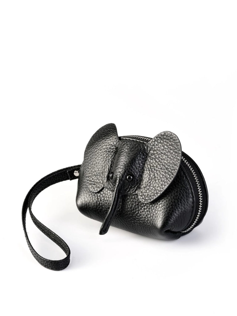 Portamonete, portachiavi e porta carte in vera pelle a forma di elefante, ideale anche come portachiavi da donna.