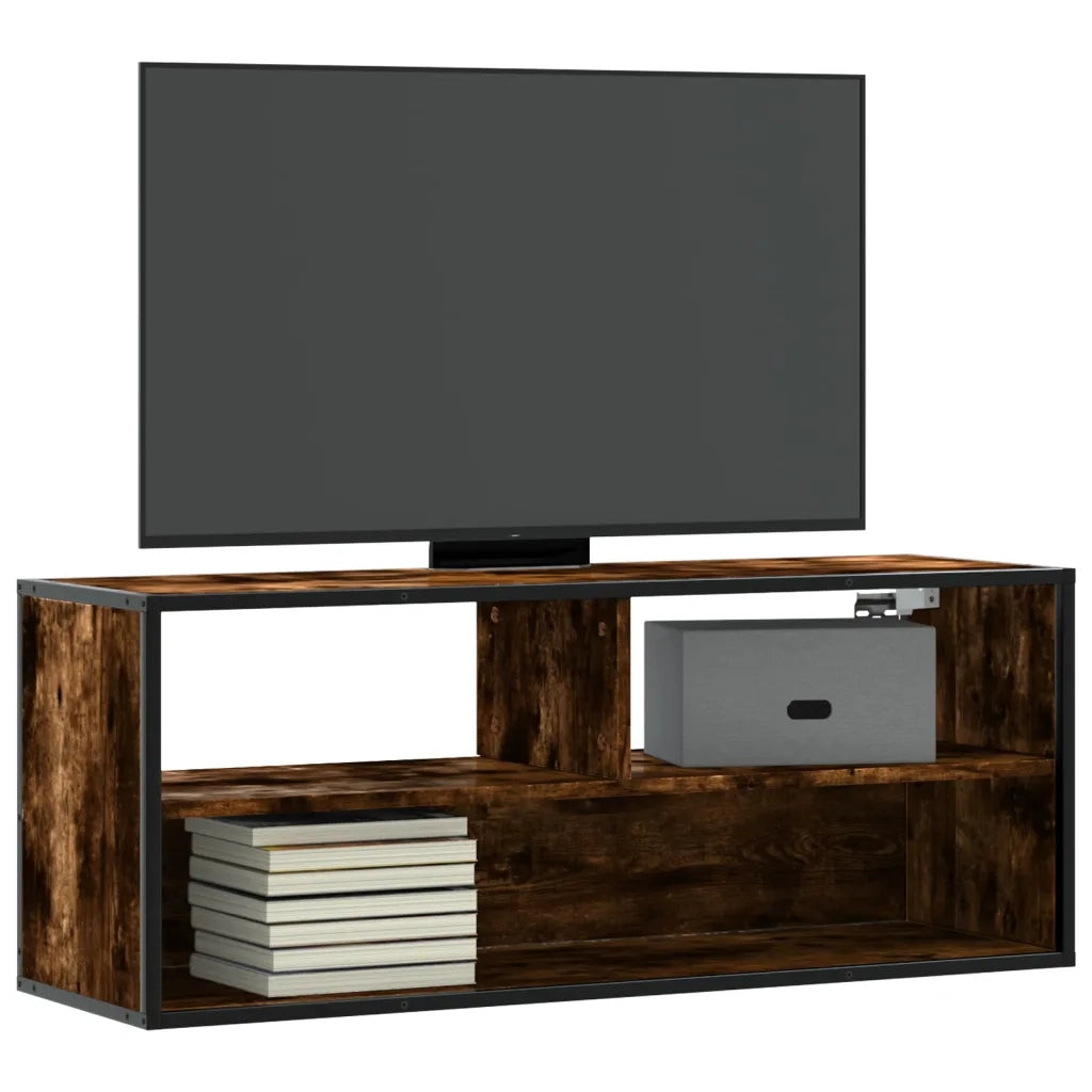 Mobile TV Rovere Fumo 100x31x39,5cm Legno Multistrato e Metallo 848936