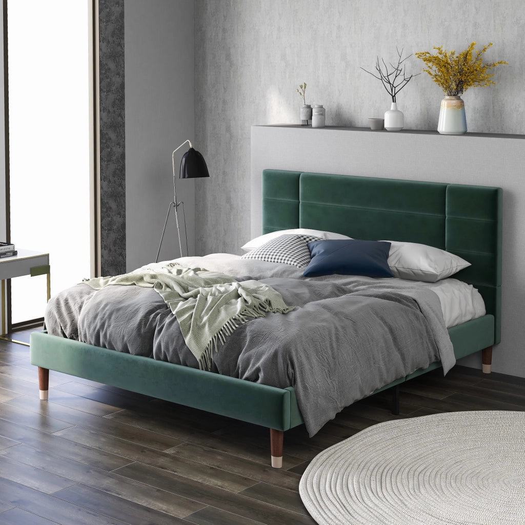 letto imbottito velluto verde 140x200 cm