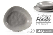 SERVIZIO PIATTI NEBBIA DI CARRARA - 12 PZ DESIGN TRIANGOLARE CERAMICA GRIGIO EFFETTO MARMO -  PIANO 30 CM - FONDO 23 CM