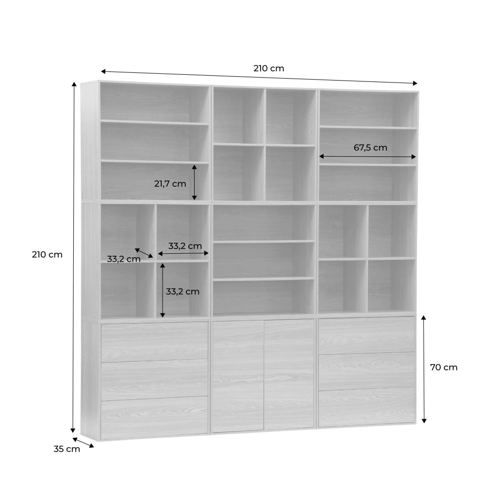 Libreria modulare decorativa in legno con 9 elementi, quercia