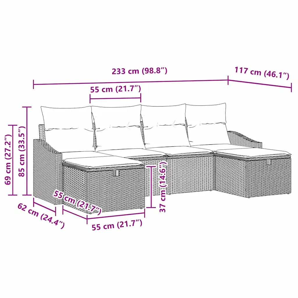 Set Divano da Giardino con cuscino 6 pcs Beige Poly Rattan 3359319