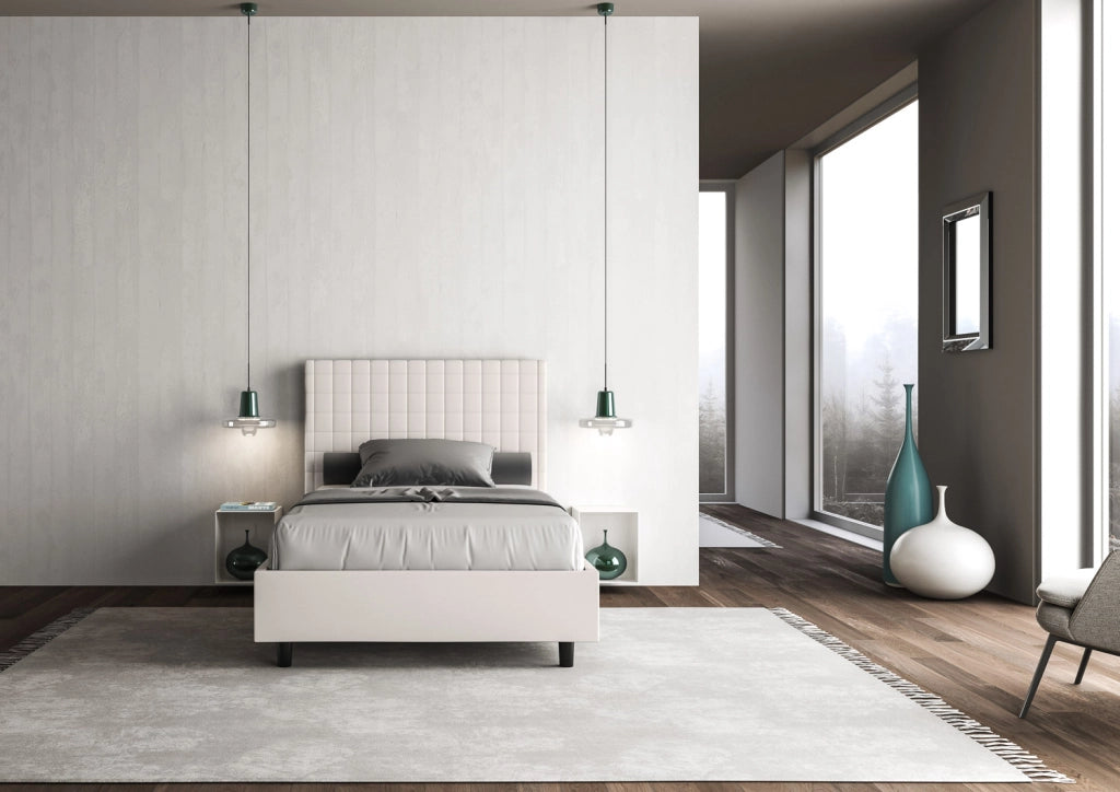 BS COM Letto una piazza e mezza con rete imbottito 110x200 similpelle bianco