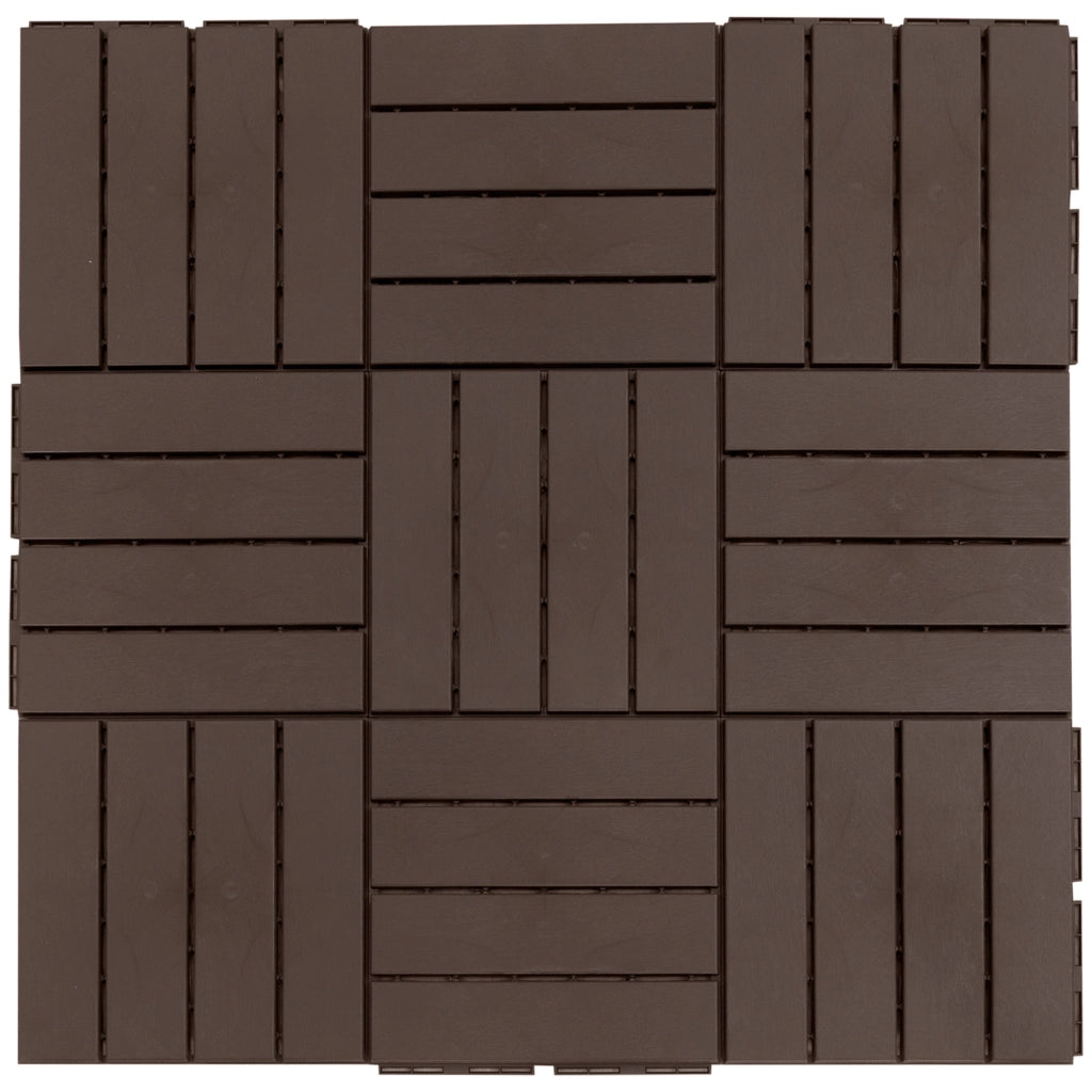 Set 9 Piastrelle da Giardino 30x30 cm Pavimentazione Esterna Effetto Legno Sistema Click ¨C Xylo ¨C Marrone