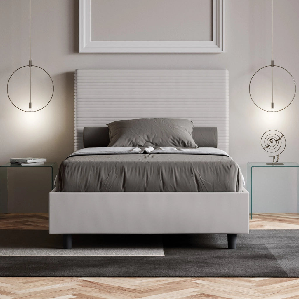 BS COM Letto una piazza e mezza contenitore imbottito 120x200 similpelle bianco