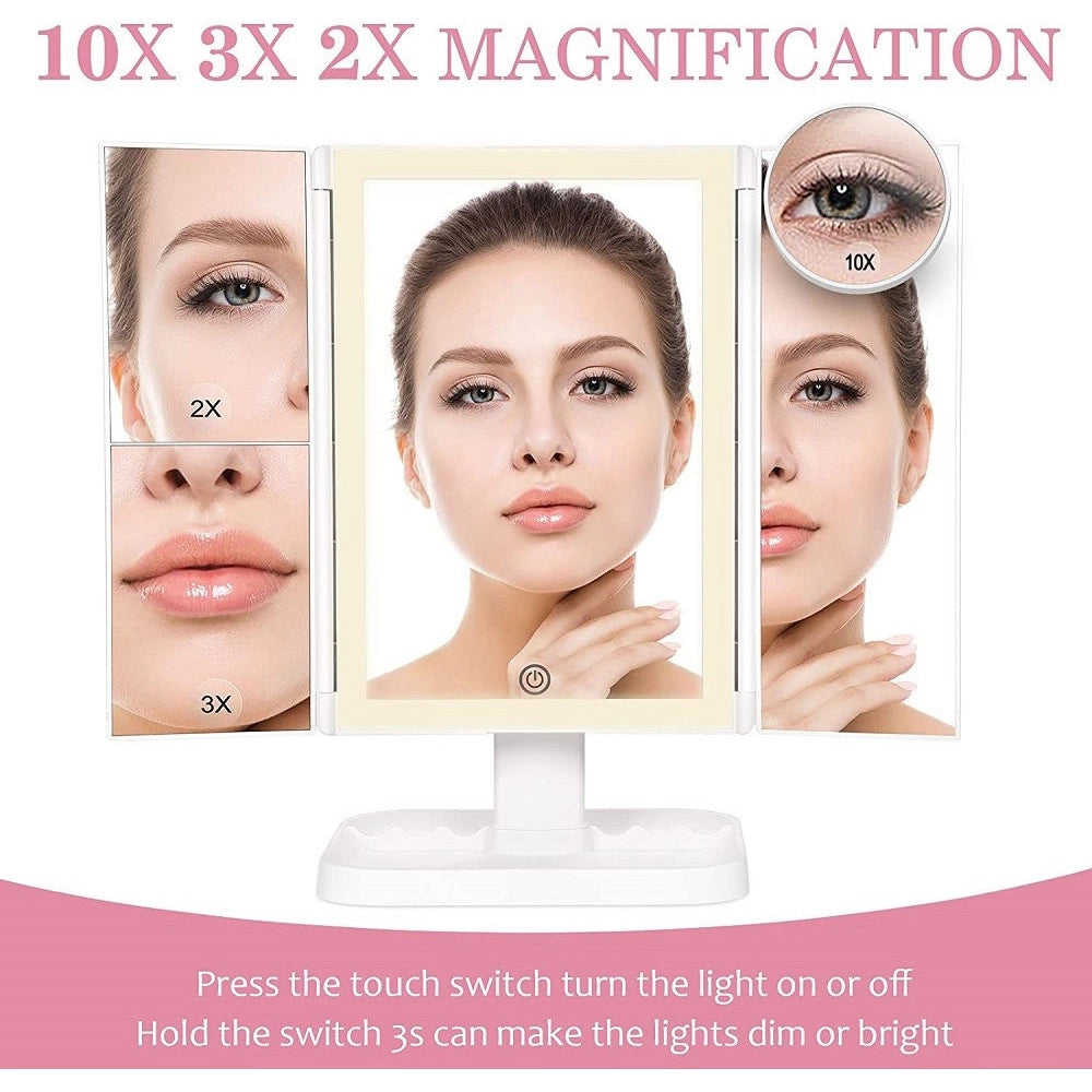 Trade Shop - Specchio Trucco Con Ingranditore 10x 3x 2x Illuminazione A 3 Colori 72 Led Touch -
