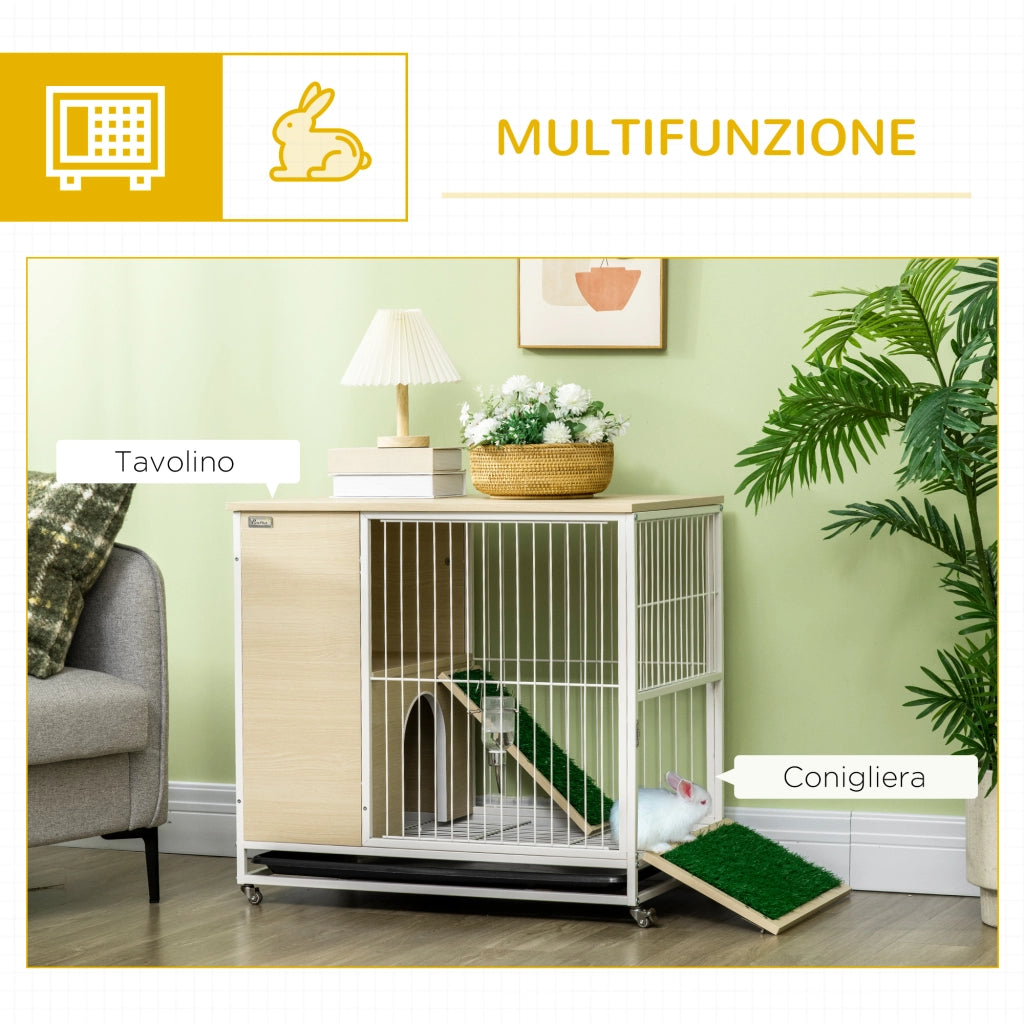 Gabbia per Conigli con Serbatoio d'Acqua e Vassoio Estraibile. in Truciolato. Acciaio e PVC. 78x52.5x76.5 cm