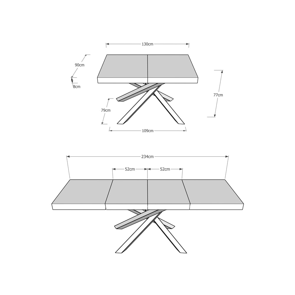 Tavolo allungabile 90x130/234 cm Volta Premium Cemento telaio 4/A