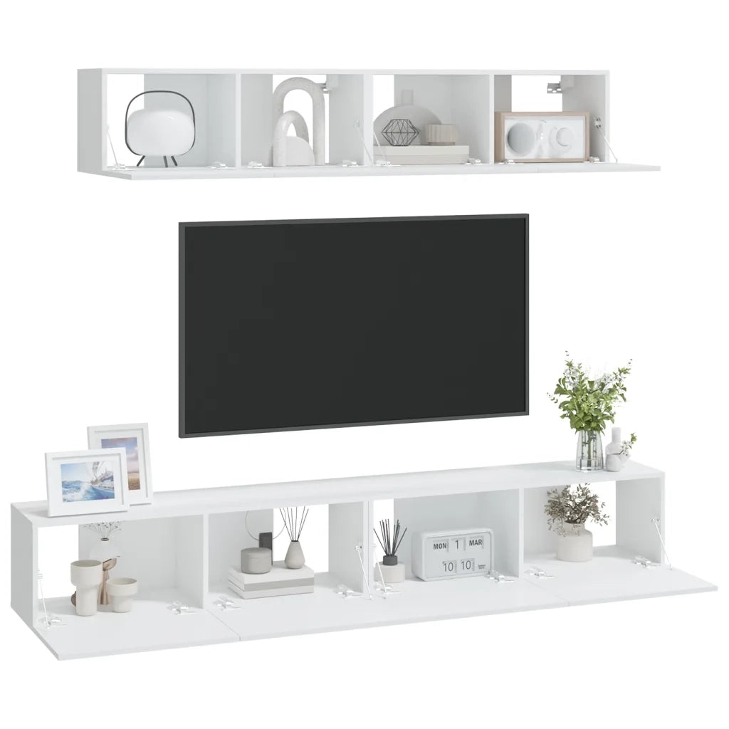 Set di Mobili Porta TV 4 pz-Credenza per TV Bianco in Legno Multistrato 144444