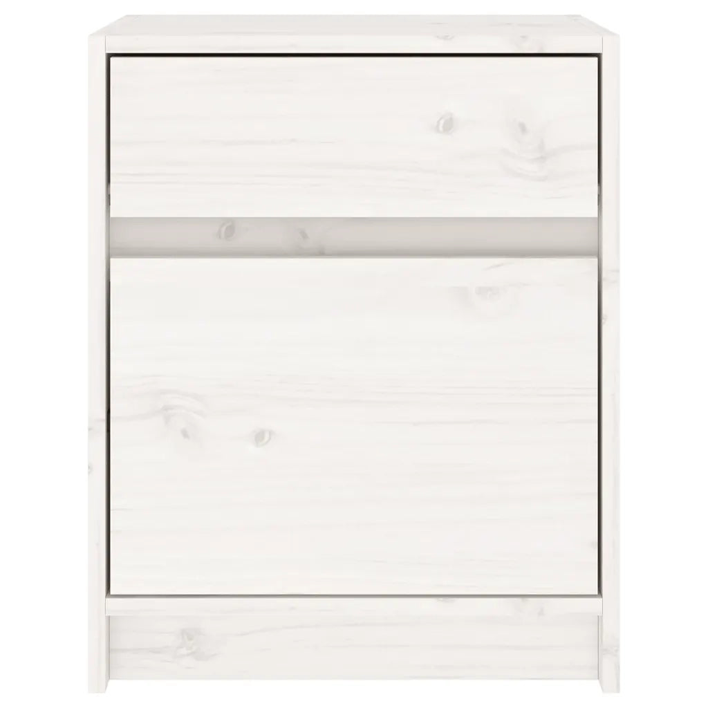 Set di 2 Comodini | Armadio da Notte | Mobiletto da notte Bianchi 40x31x50 cm in Legno Massello di Pino