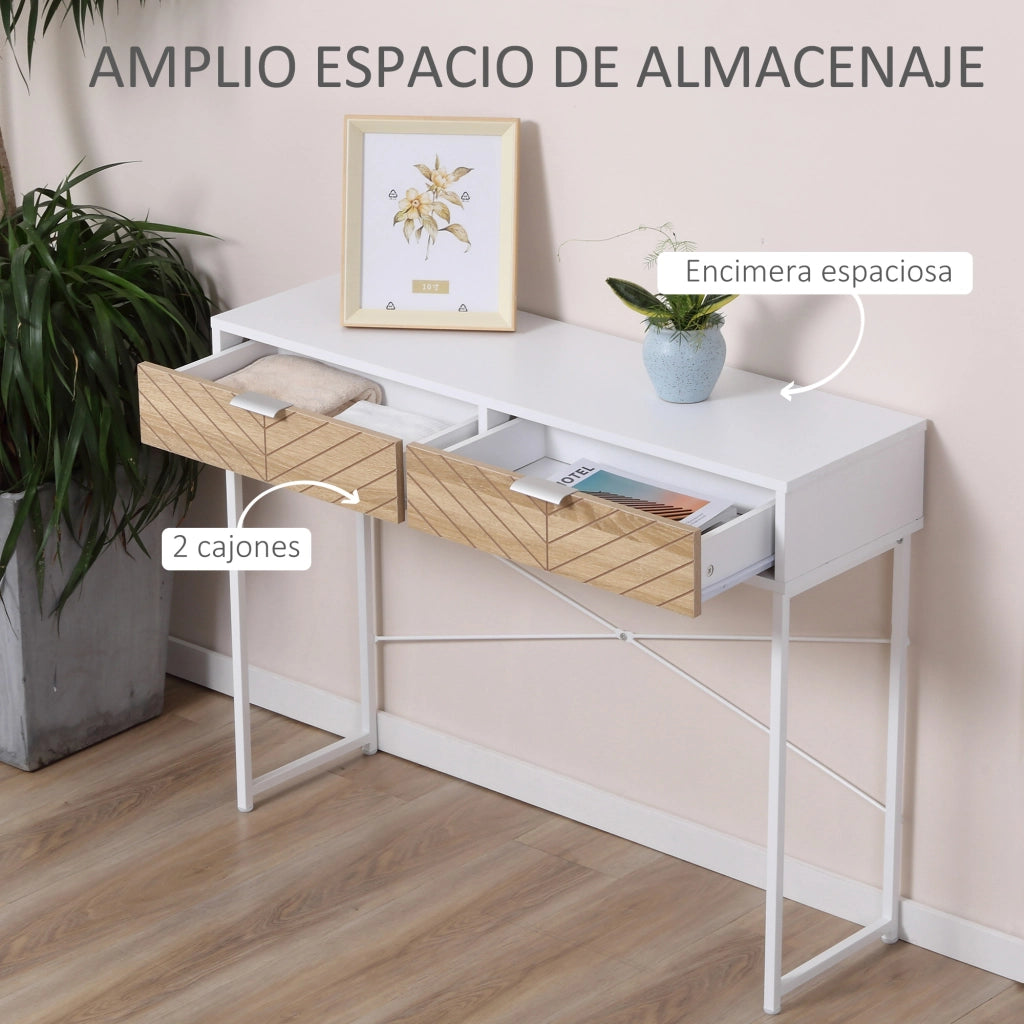 Tavolino da caff¨¨ con 2 cassetti ¨C zephmum ¨C bianco e rovere